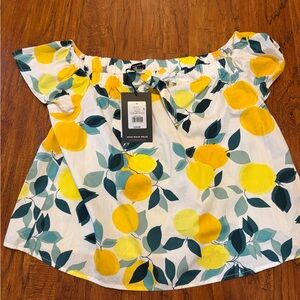 Who What Wear Yellow Lemon Print Blouse